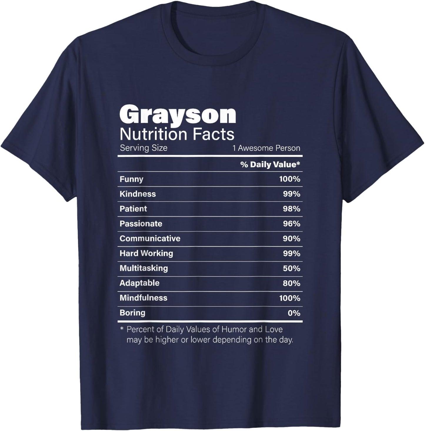 Grayson Nutrition Personalized Name Funny T-Shirt - T-Shirt | Navy