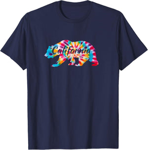 California State Flag Grizzly - CA Bear Republic Tie Dye T-Shirt - T-Shirt | Navy