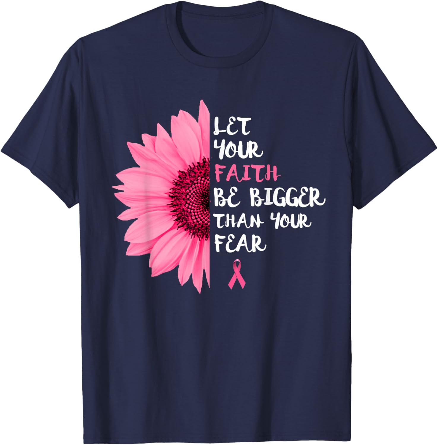 Breast Cancer Awareness Month Flower Pink Ribbon Women T-Shirt - T-Shirt | Navy