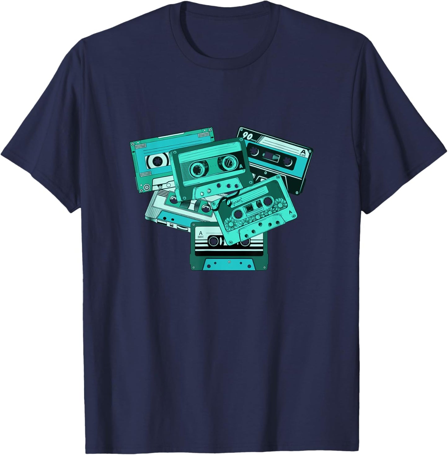 Light Teal Aqua Old School Tapes Teal Aqua Color Graphic T-Shirt - T-Shirt | Navy