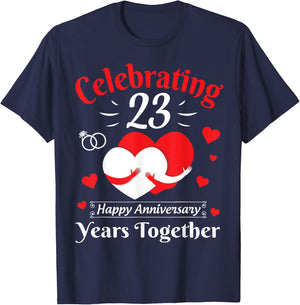 Hearts Hugging Celebrating 23 Years Together Anniversary T-Shirt - T-Shirt | Navy
