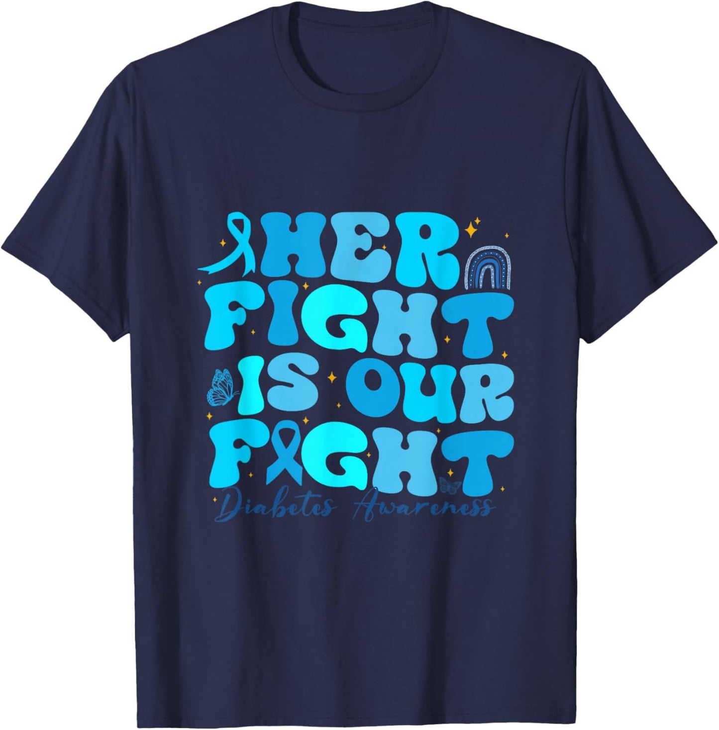 Retro Her Fight is Our Fight T1D Awareness Type 1 Diabetes T-Shirt - T-Shirt | Navy