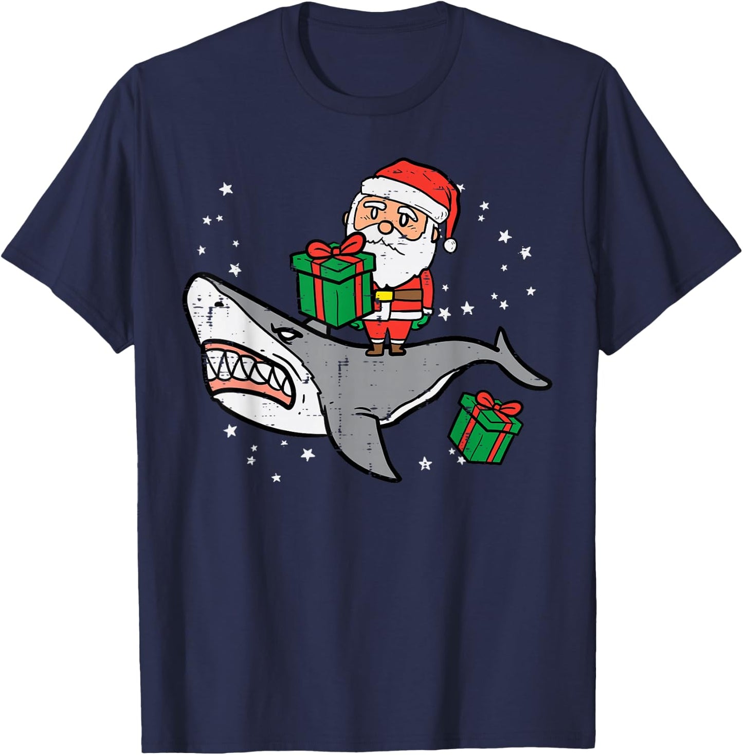 Santa On Shark Cute Christmas Xmas Boys Kids Toddler T-Shirt - T-Shirt | Navy
