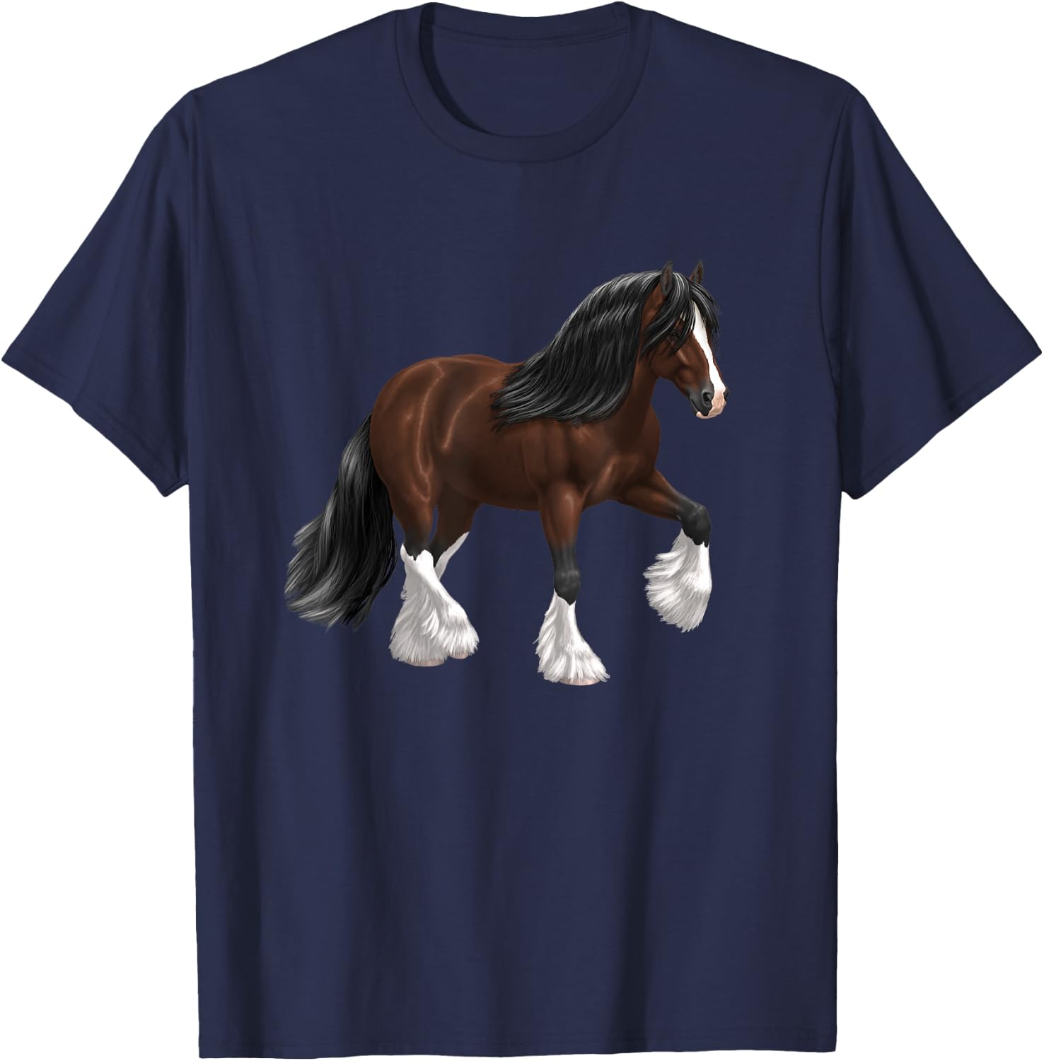 Brown & White Gypsy Vanner Bay Draft Horse Trotting T-Shirt - T-Shirt | Navy