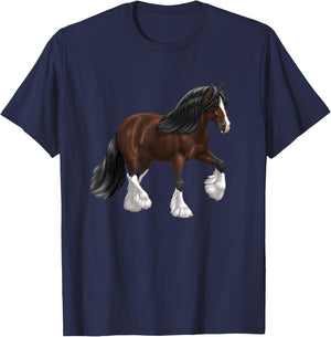 Brown & White Gypsy Vanner Bay Draft Horse Trotting T-Shirt - T-Shirt | Navy