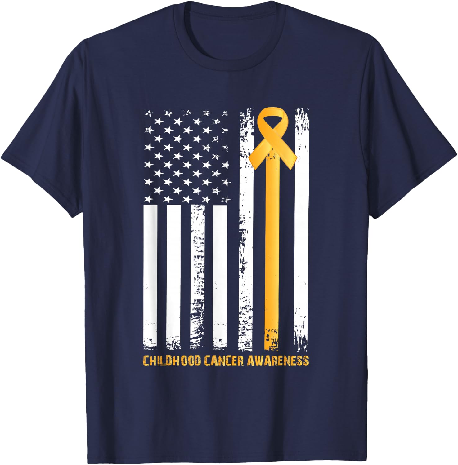 ribbon in a flag, Childhood cancer awareness T-Shirt - T-Shirt | Navy