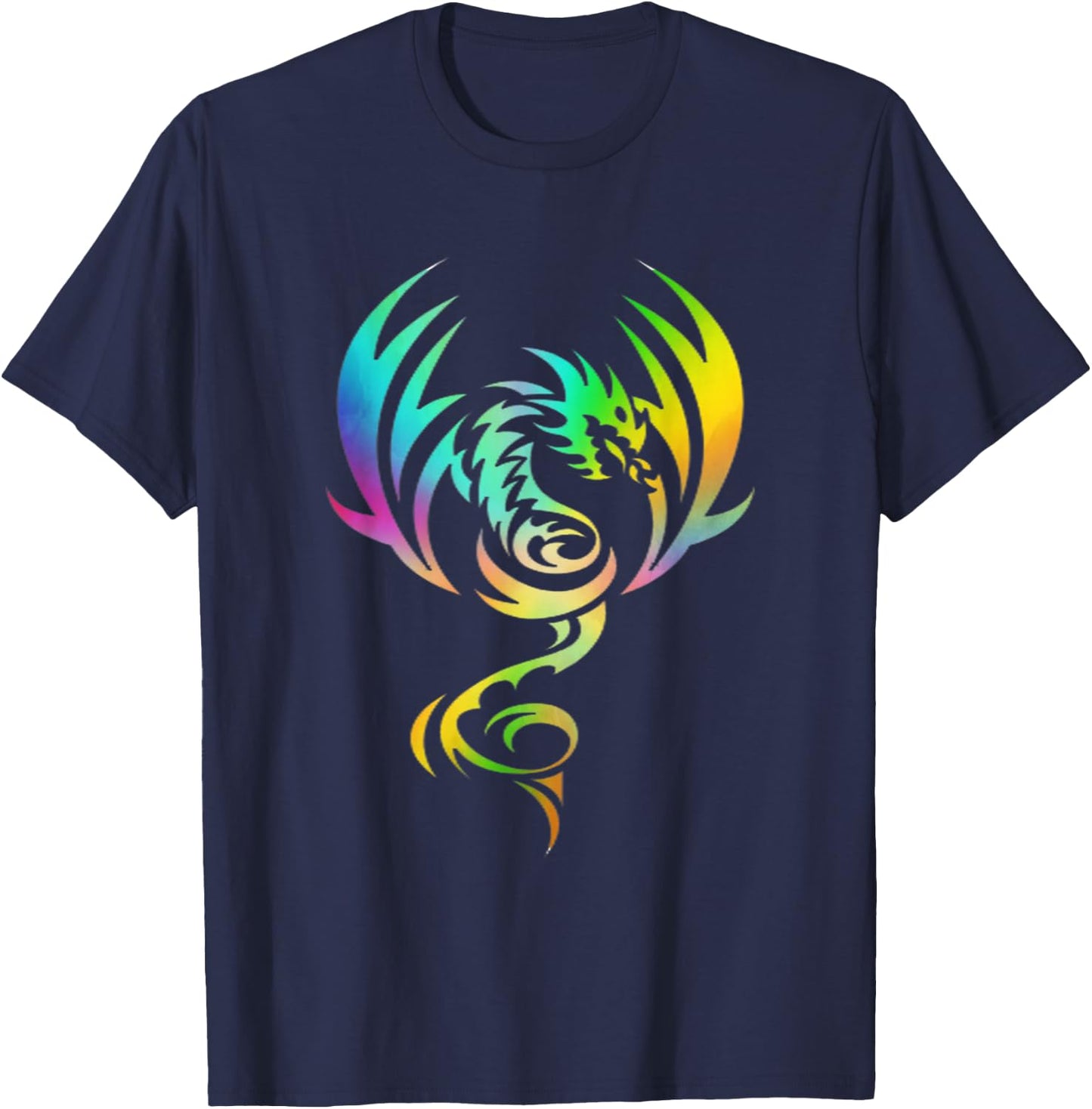Medieval Mythical Animal Dragon With Rainbow Wings For Young T-Shirt - T-Shirt | Navy