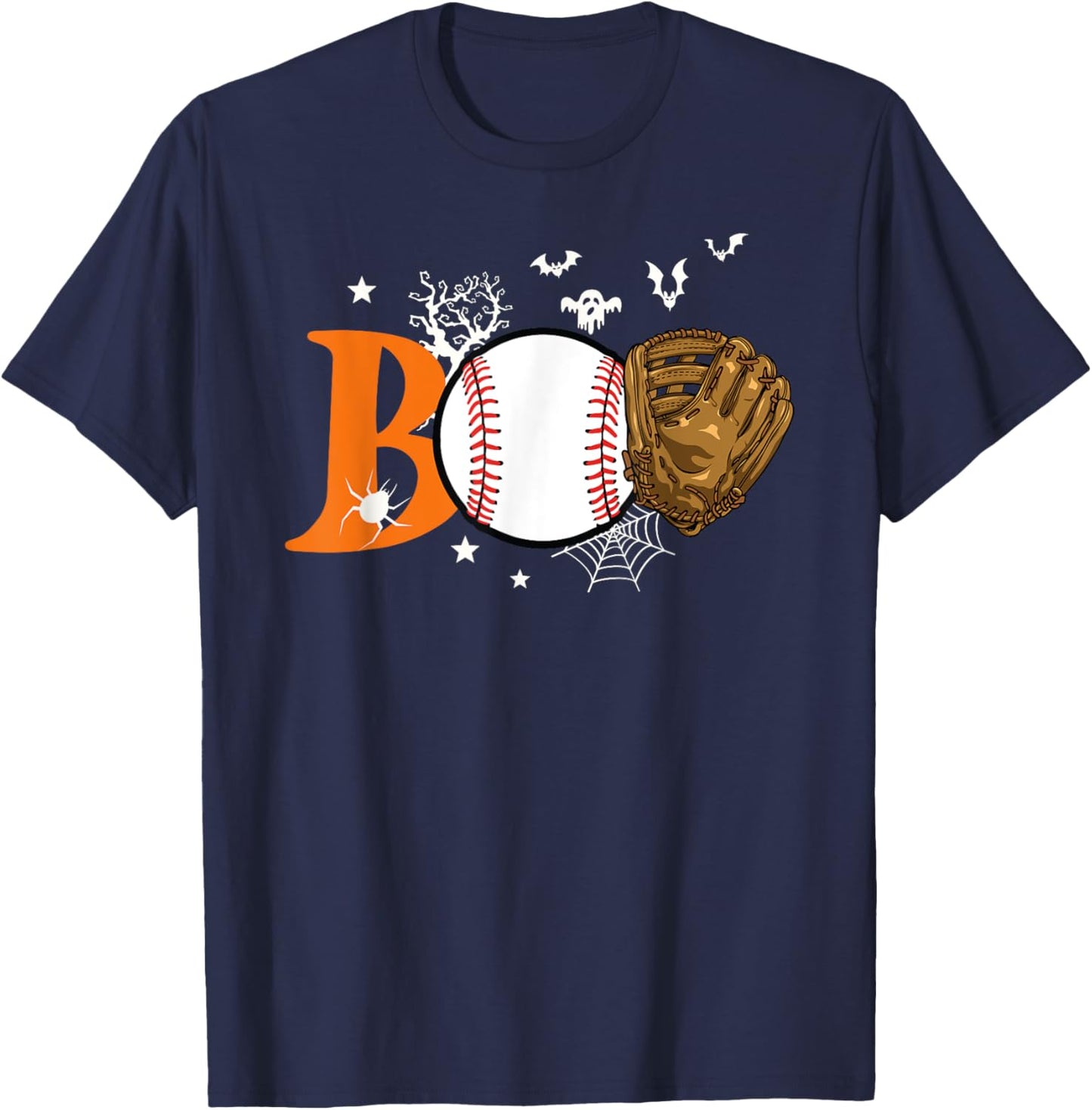 Boo Baseball Halloween Player Catcher Pitcher Spooky Season T-Shirt - T-Shirt | Navy