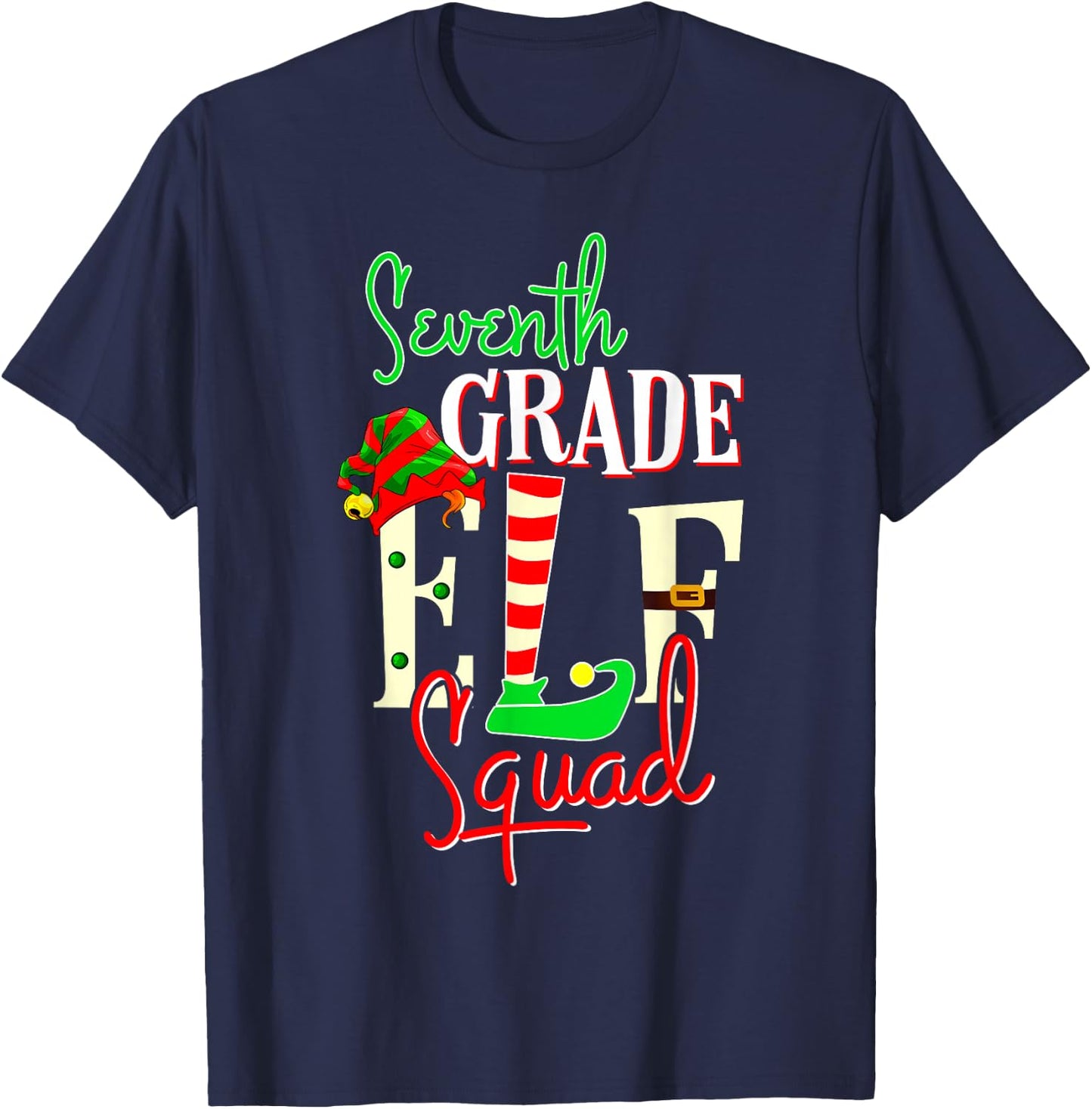 Seventh Grade Elf Squad Christmas Gift 7th Teacher Men Women Kids T-Shirt - T-Shirt | Navy