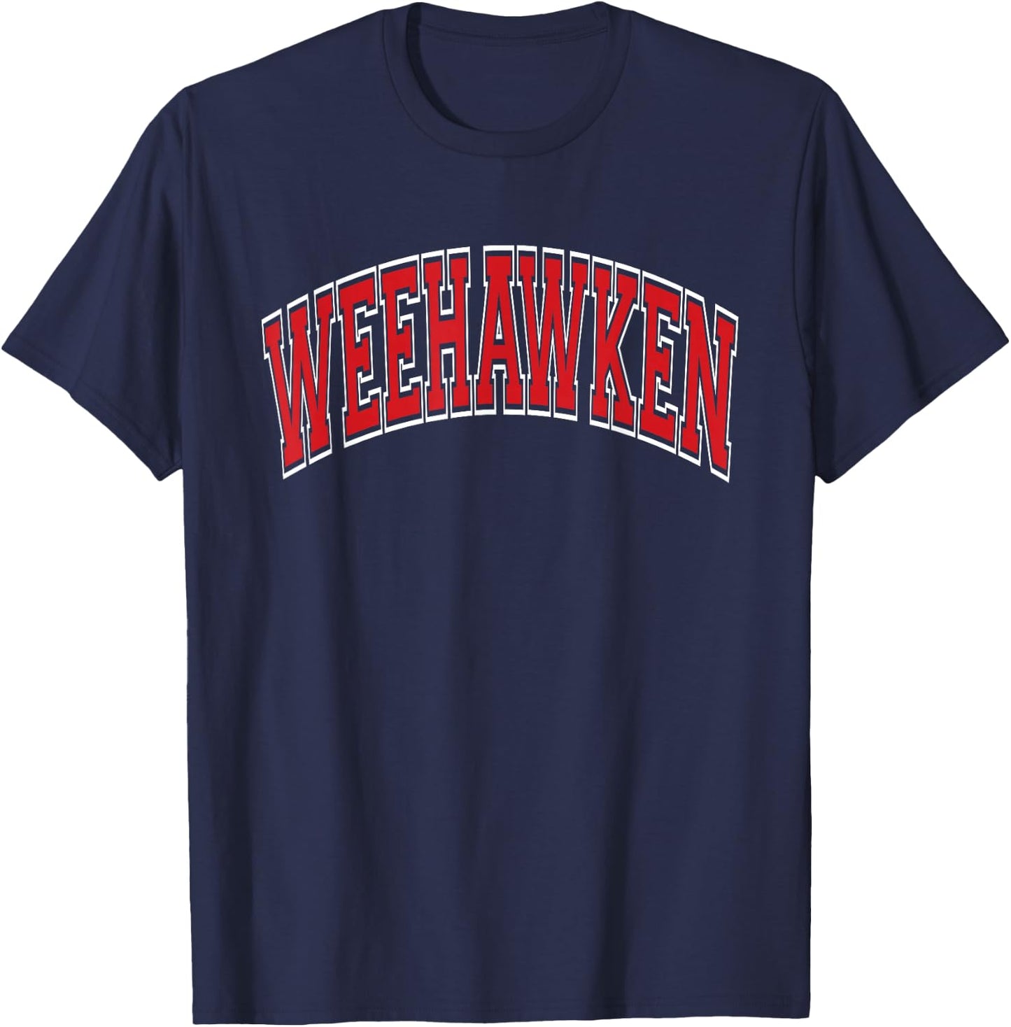 Weehawken Arched Red Text T-Shirt - T-Shirt | Navy