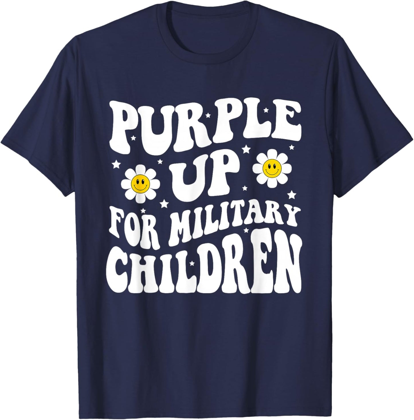 Groovy Purple Up for Military Kids Military Child Month T-Shirt - T-Shirt | Navy