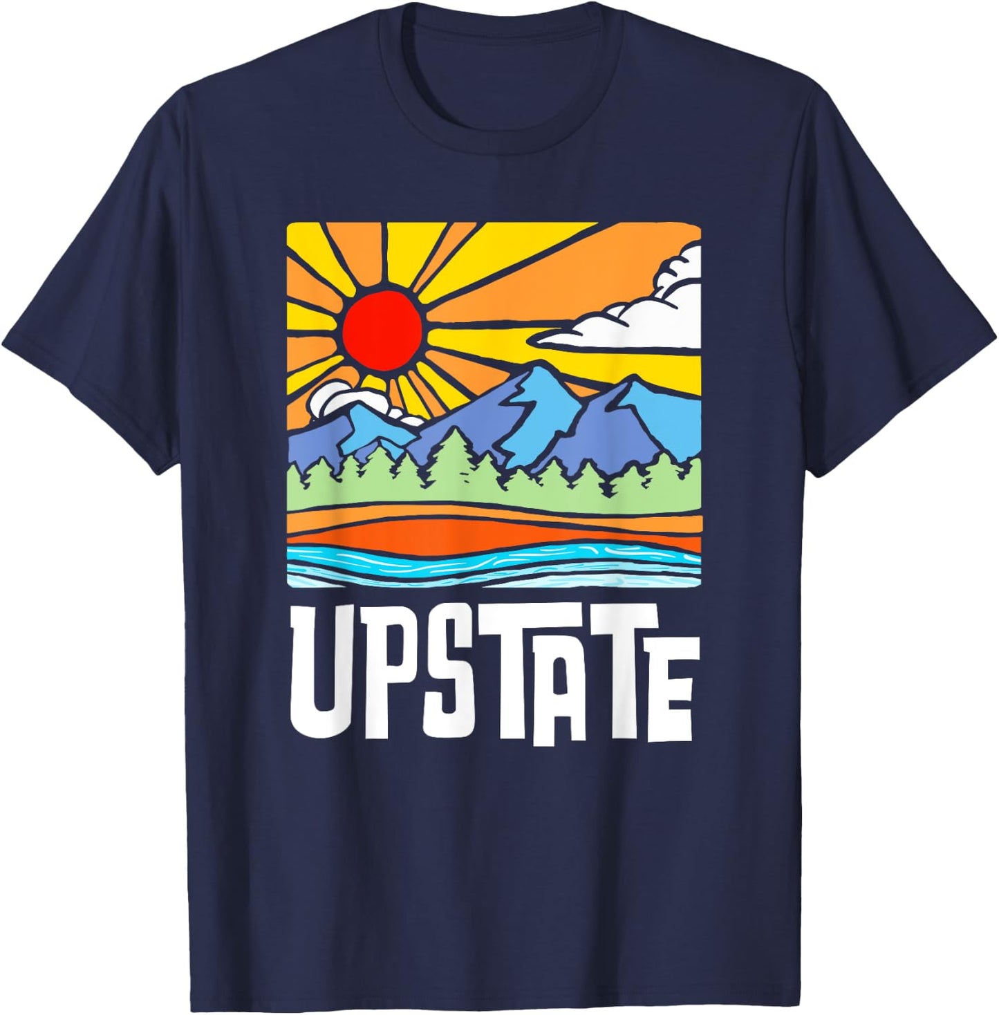 Upstate New York Artistic Nature & Mountains Vintage Graphic T-Shirt - T-Shirt | Navy