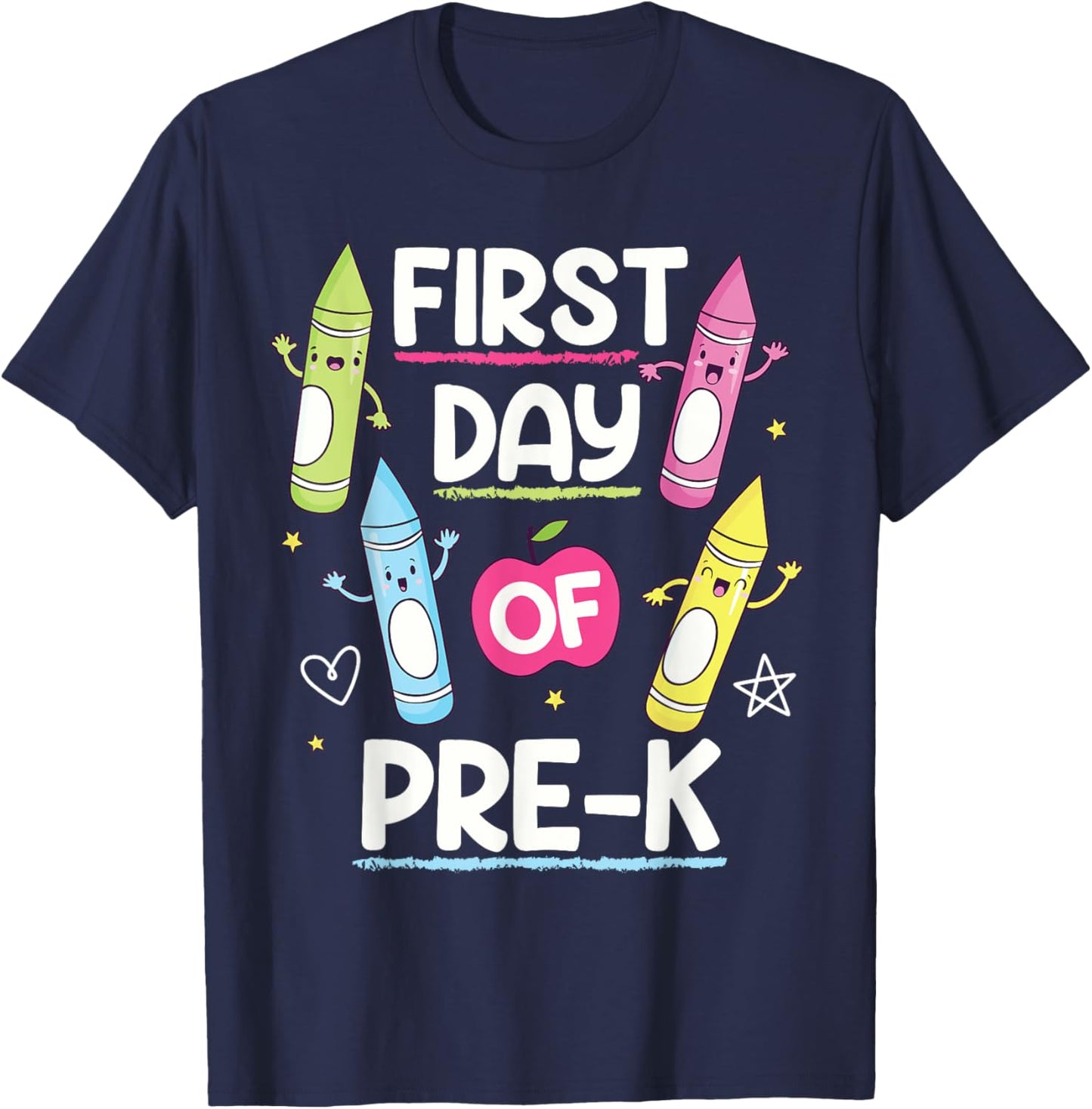 Happy First Day of Pre-K Crayon Funny Back to School 2024 T-Shirt - T-Shirt | Navy