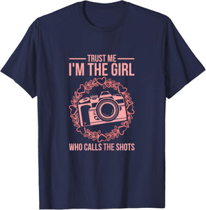 Girl Who Calls The Shots Funny Photography Camera Design T-Shirt - T-Shirt | Navy