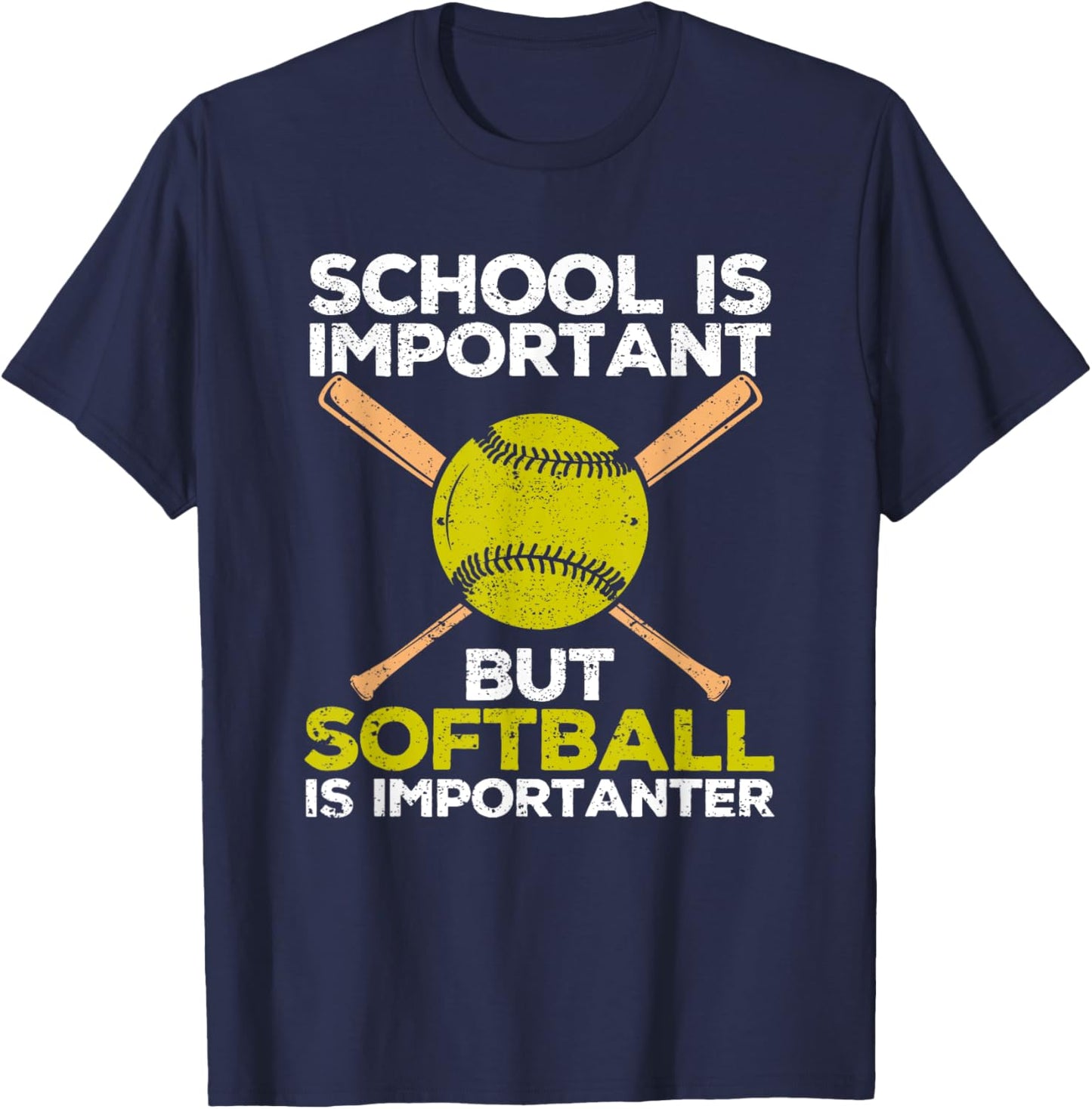 School is Important but Softball Is Importanter Girls T-Shirt - T-Shirt | Navy