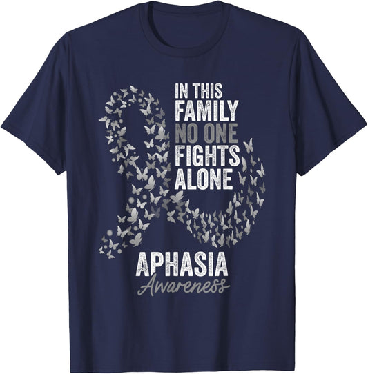 Aphasia Awareness Month Butterflies Gray Ribbon T-Shirt - T-Shirt | Navy