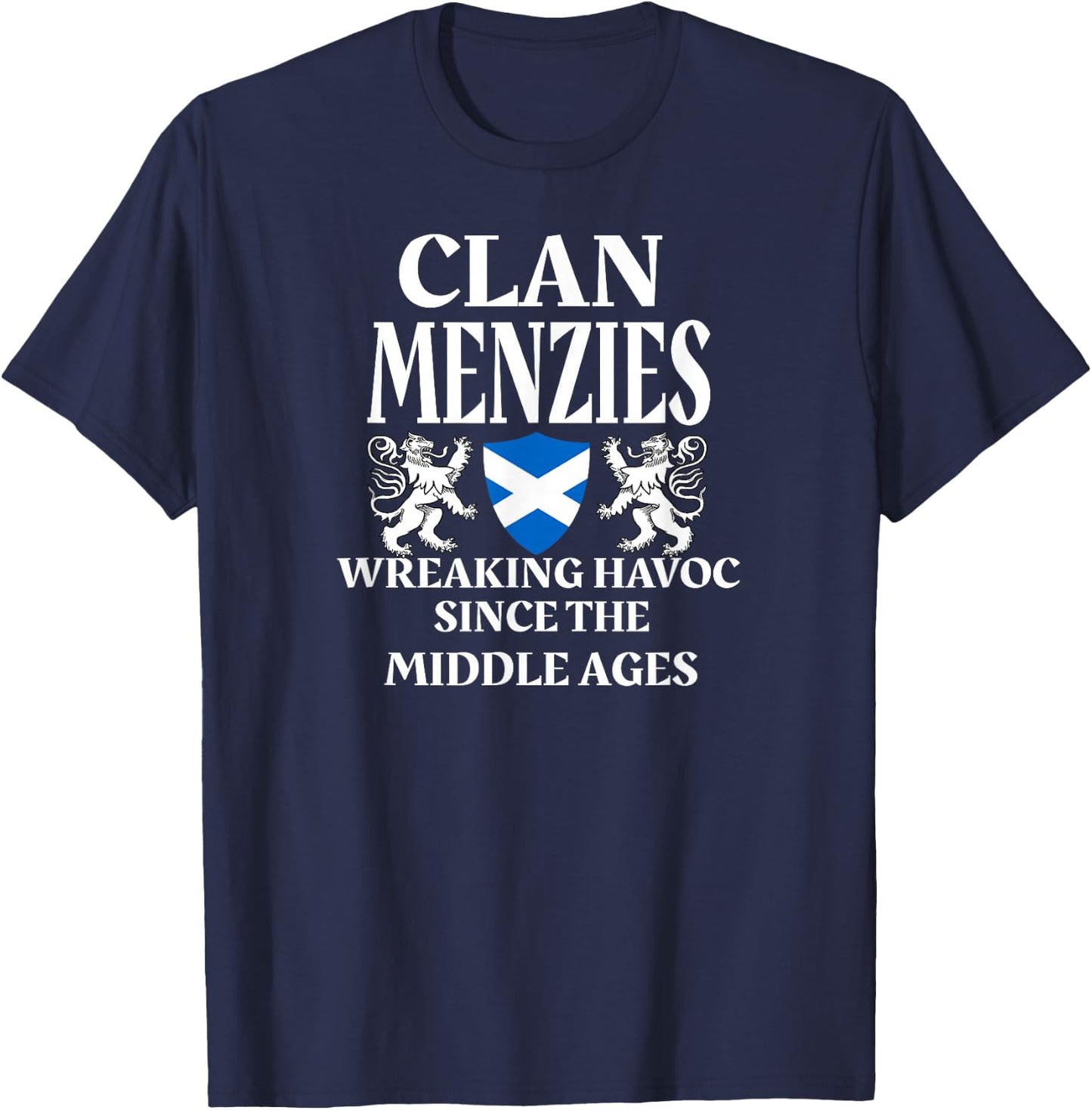 Menzies Scottish Clan Lion Family Name Tartan Kilt T-Shirt - T-Shirt | Navy