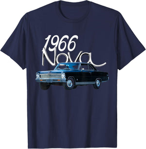 1966 66 Chevys Nova Classic Car Old School Muscle Blue Car T-Shirt - T-Shirt | Navy