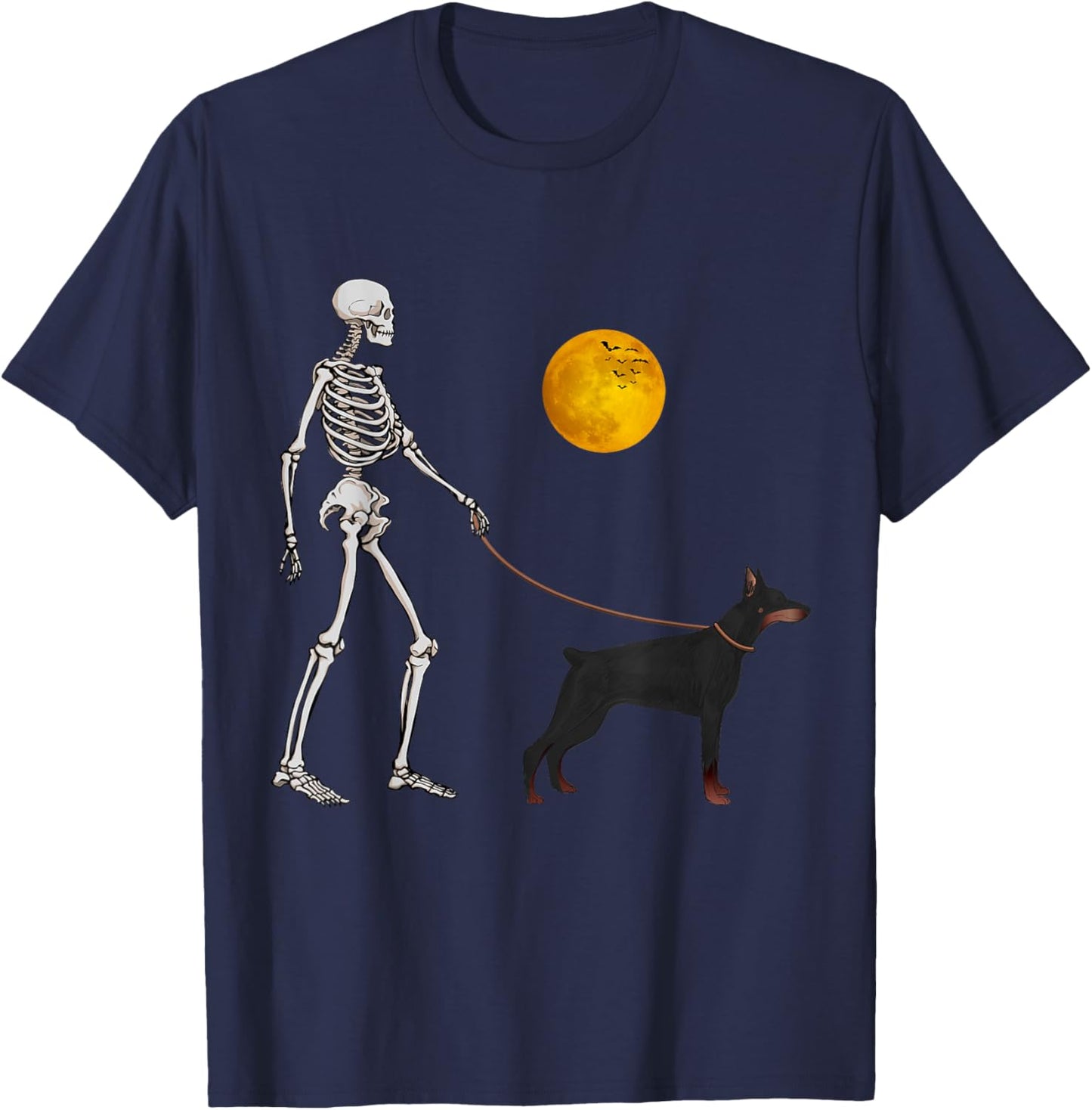 Doberman Skeleton Dog Walking Halloween Costume T-Shirt - T-Shirt | Navy