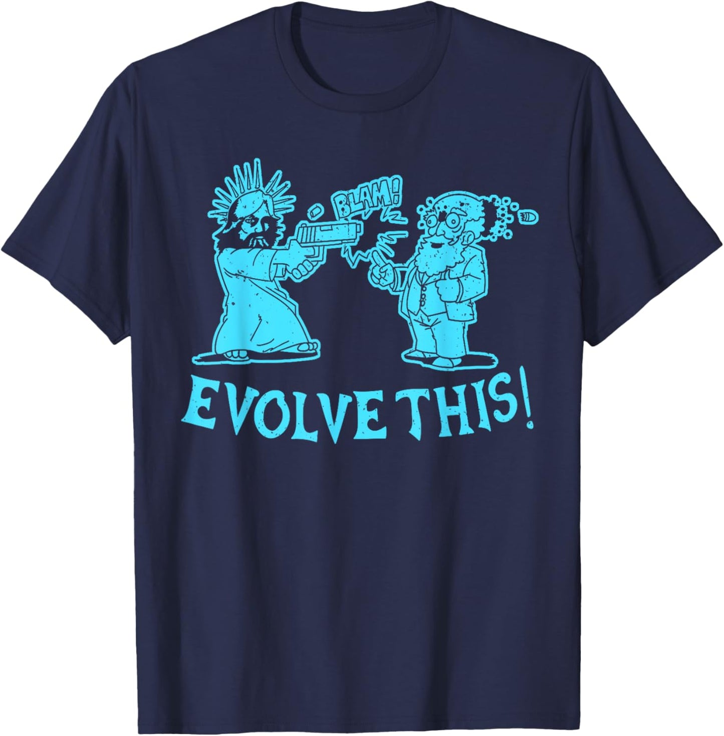 Vintage Evolve This Jesus And Darwin 2 T-Shirt - T-Shirt | Navy