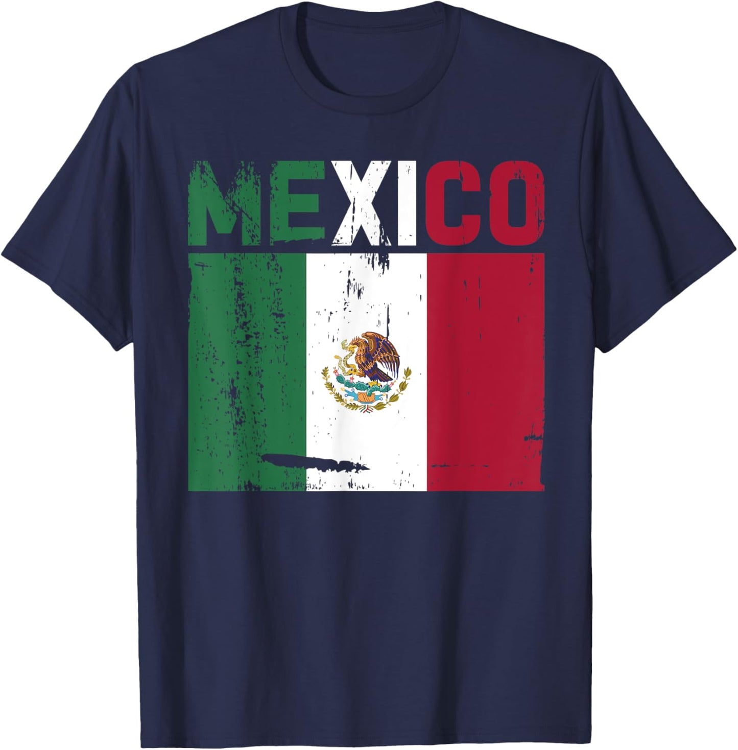 Mexico Vintage Mexican Flag Pride Hat Jersey T-Shirt - T-Shirt | Navy