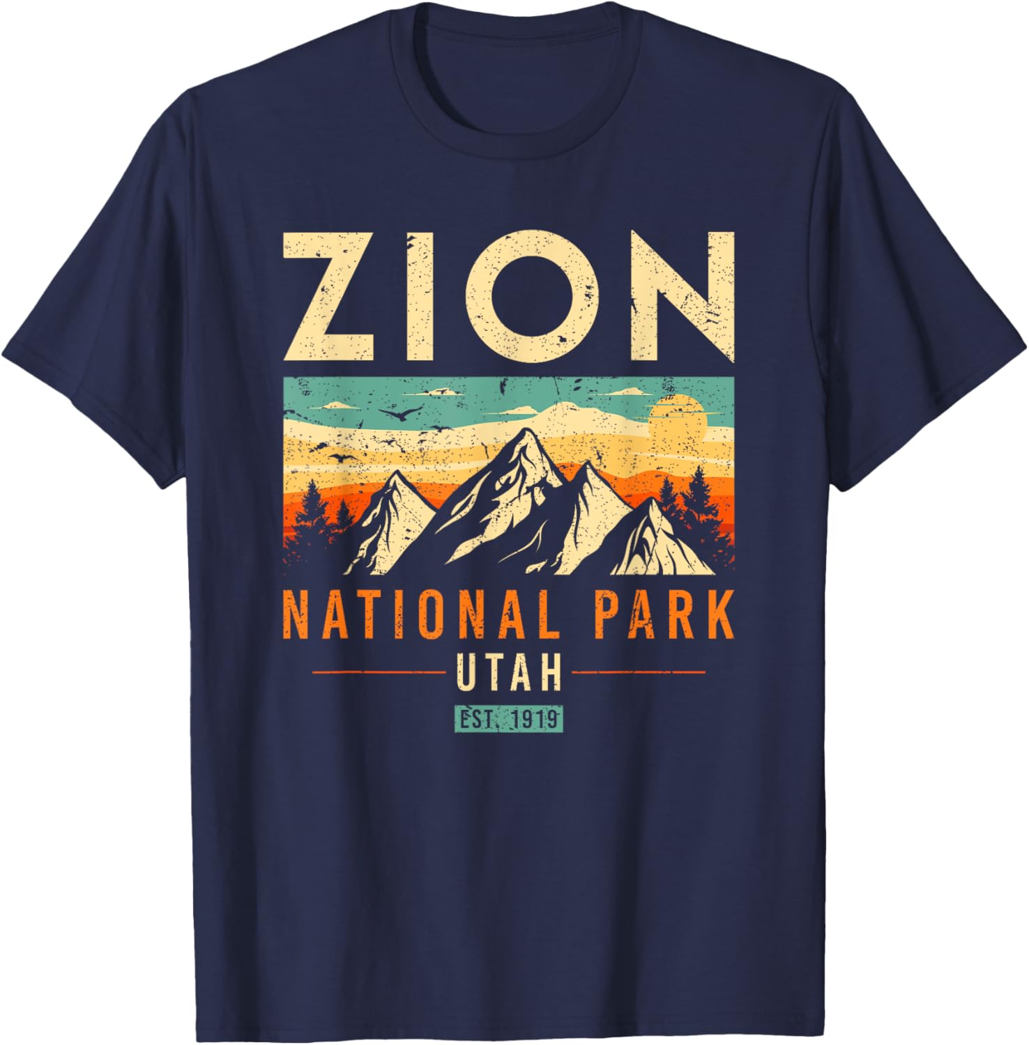 Zion Est 1919 Utah Vintage Retro National Park T-Shirt - T-Shirt | Navy
