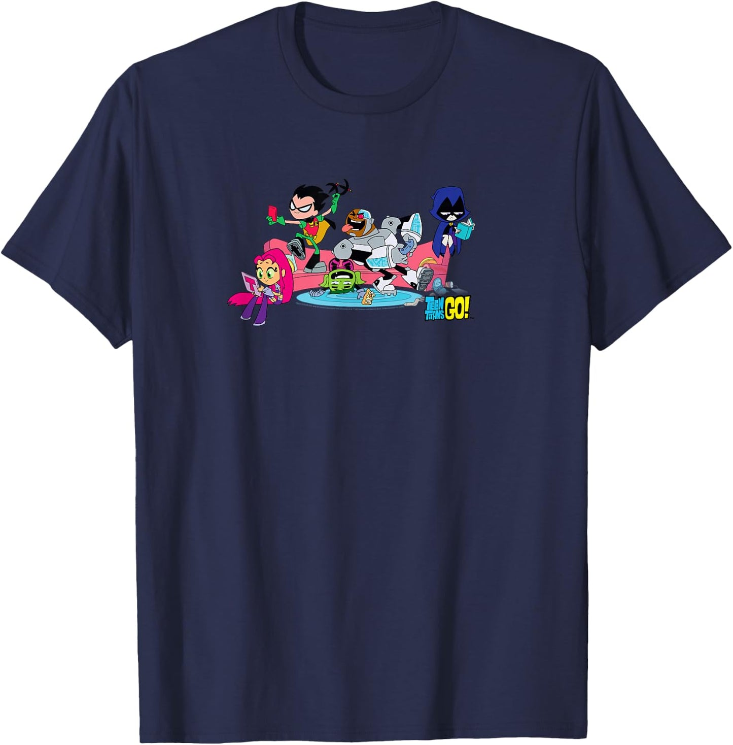 DC Comics Teen Titans Go! Group Shot Sofa Chill Session T-Shirt - T-Shirt | Navy
