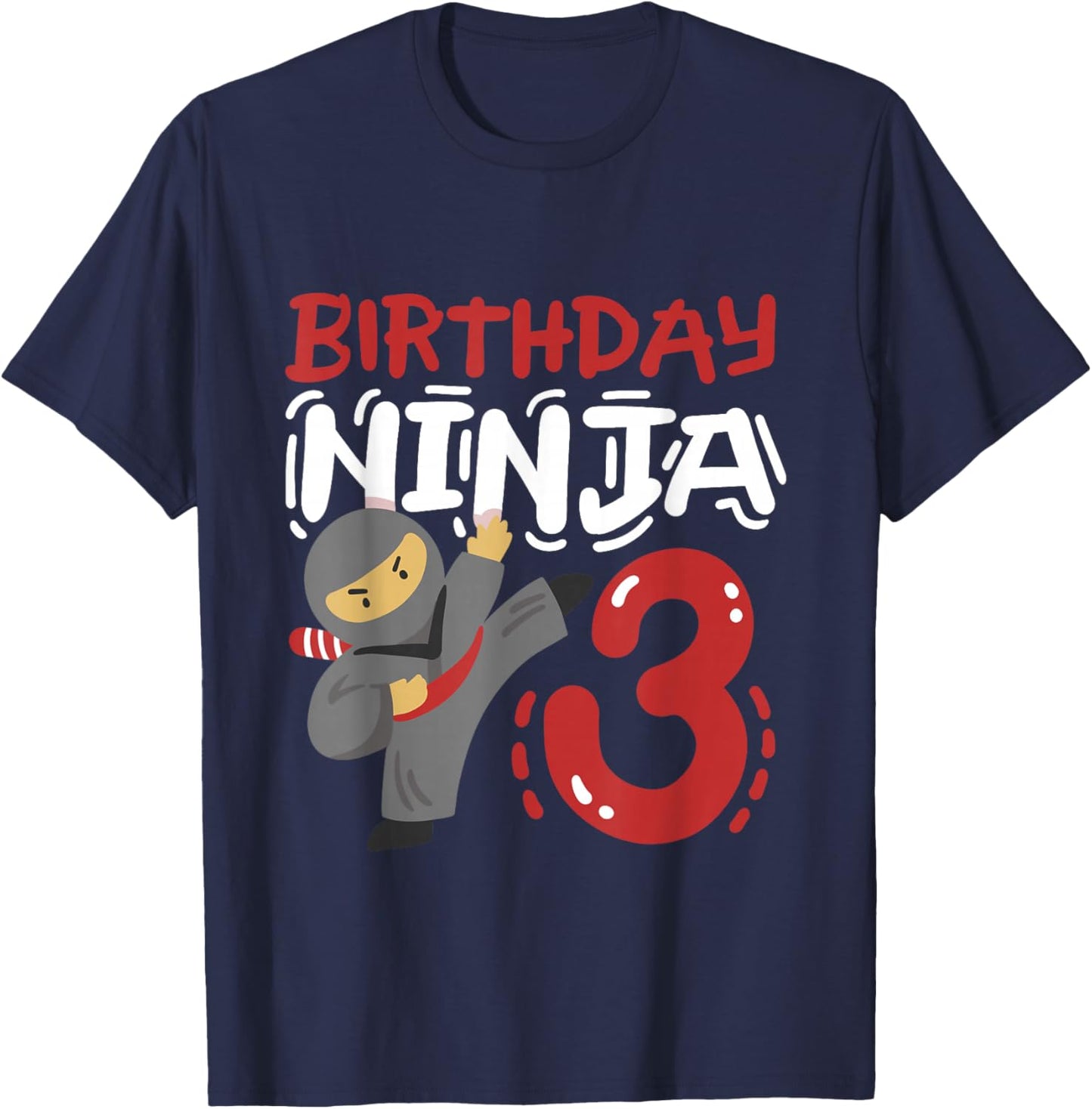 Birthday Ninja 3 Years Old Karate Kids 3rd Birthday Boys T-Shirt - T-Shirt | Navy