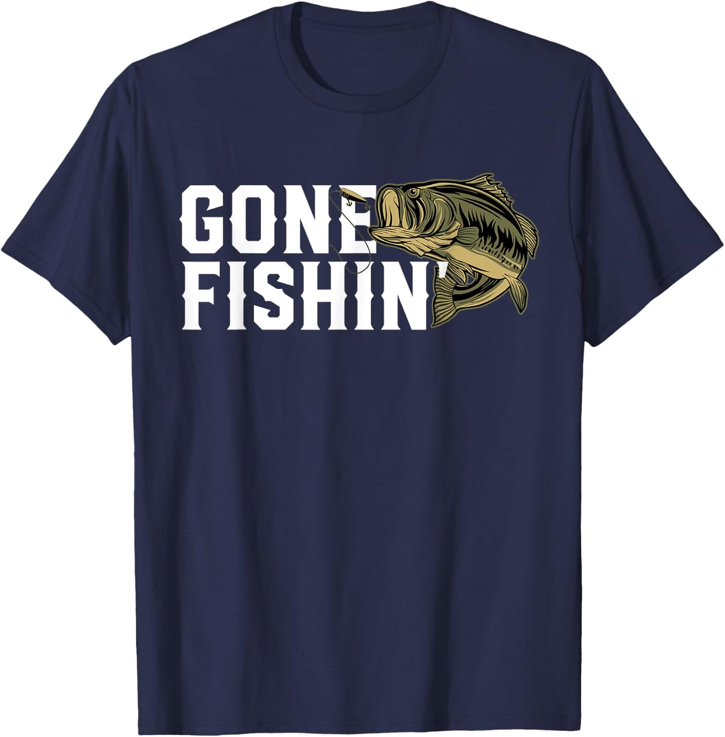 Gone Fishin Funny Largemouth Bass Fishing Gift Fisherman T-Shirt - T-Shirt | Navy