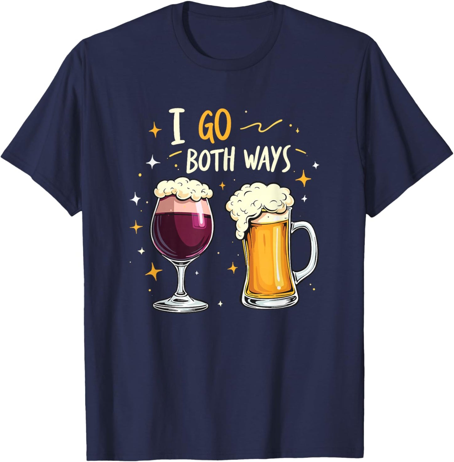 I Go Both Ways Beer Wine Drinking T-Shirt - T-Shirt | Navy
