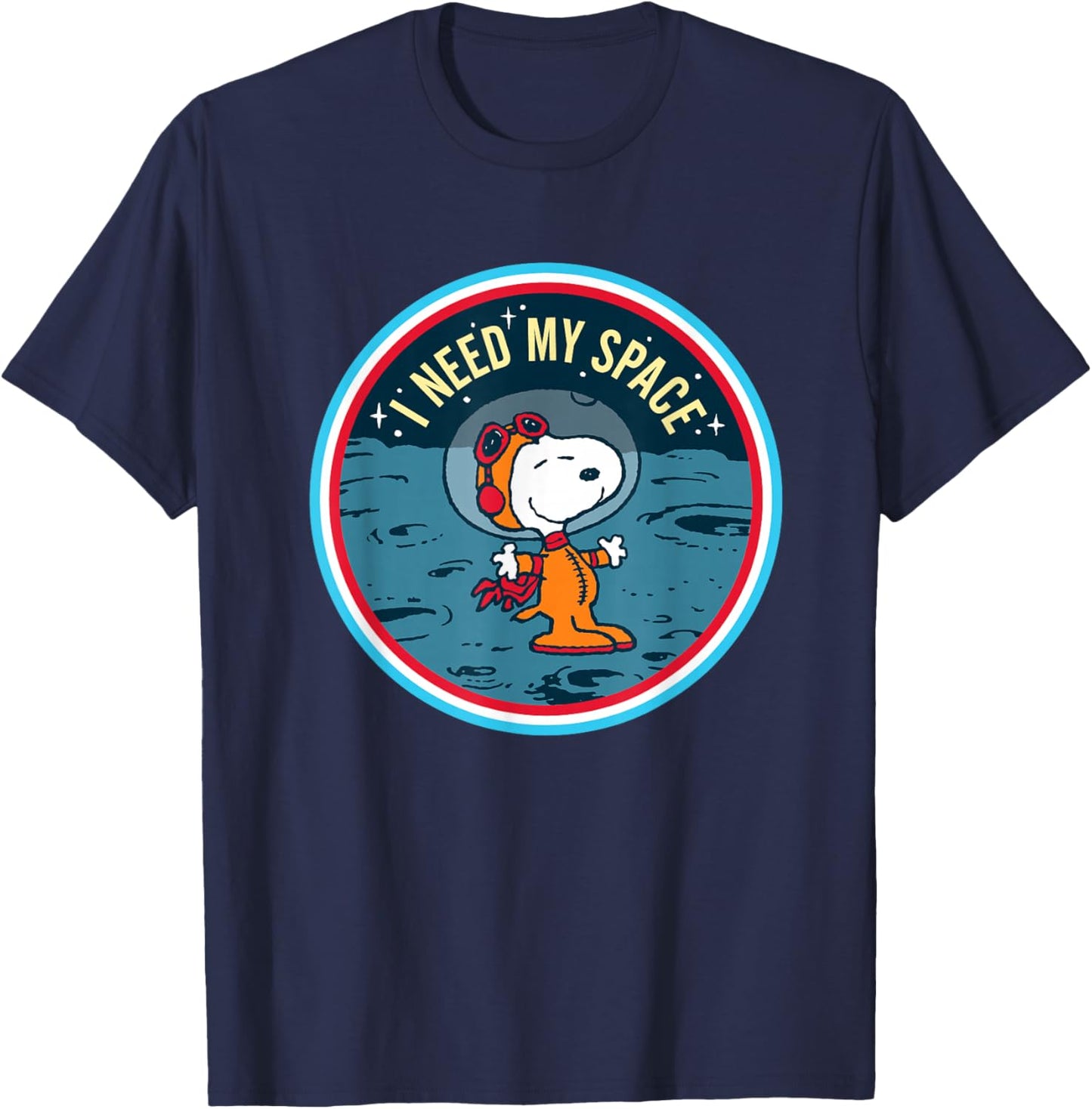 Peanuts Snoopy on the Moon I Need My Space , Blue, S T-Shirt - T-Shirt | Navy