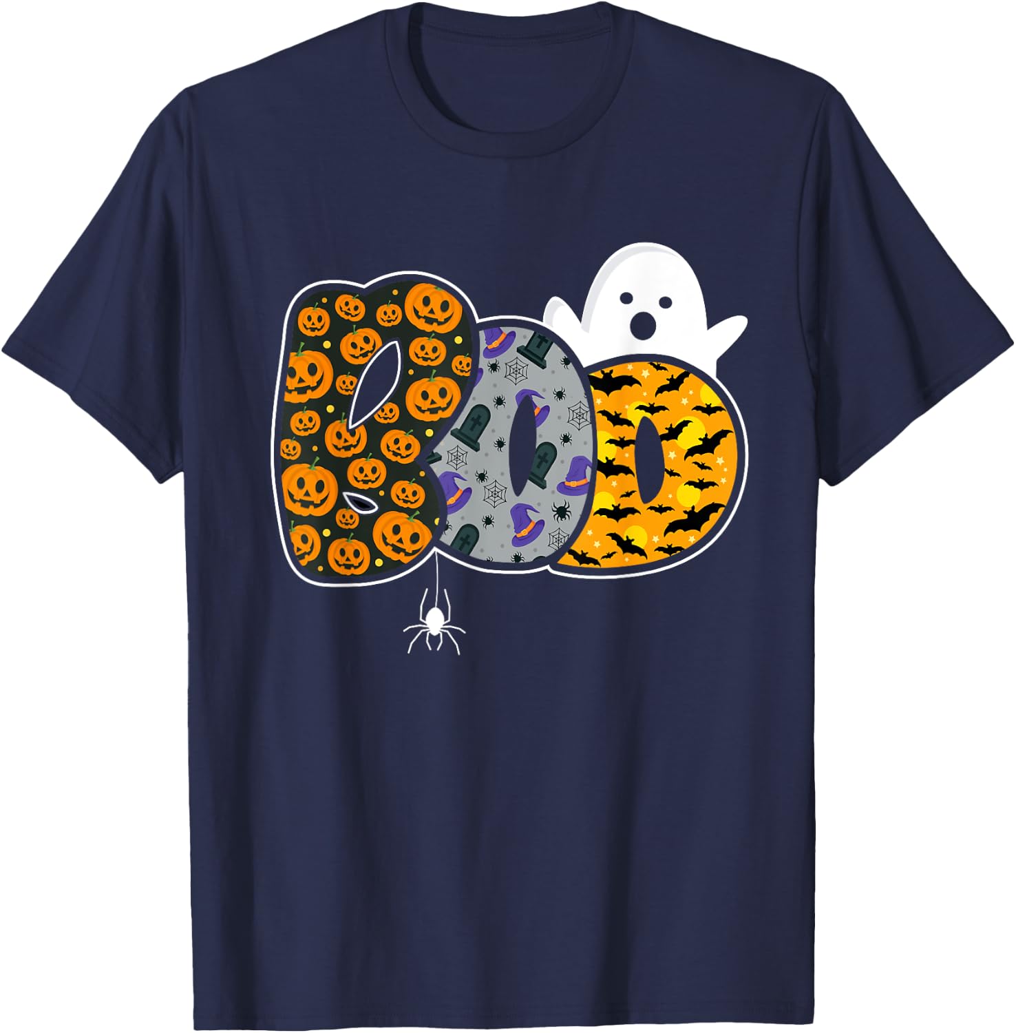 Funny boo with ghost and pumpkins for halloween costume T-Shirt - T-Shirt | Navy