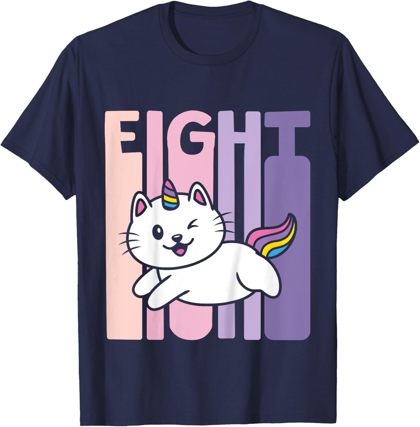 8 Year Old Cute Caticorn Cat Unicorn Birthday Girl B-day T-Shirt - T-Shirt | Navy