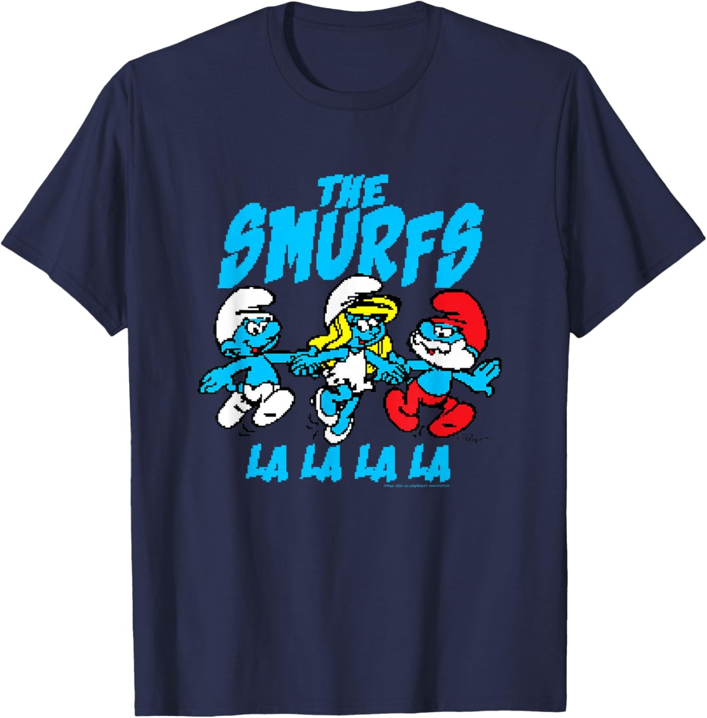 The Smurfs Pixelated Smurfs Retro Cartoon T-Shirt - T-Shirt | Navy