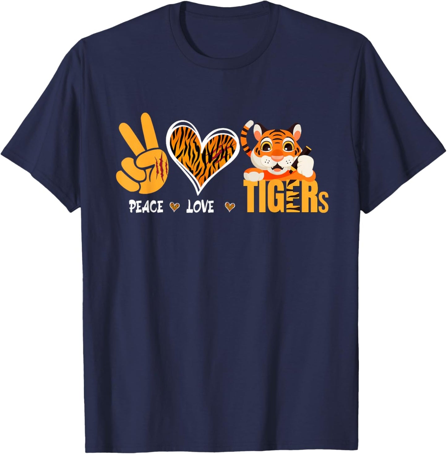 Tiger Wild Animal Peace Love Tigers Jungle Safari Zookeeper T-Shirt - T-Shirt | Navy