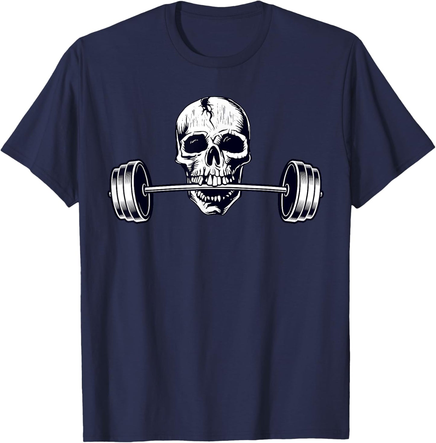 Weightlifting Shirt, Powerlifting Heavy Barbell Skull T-Shirt - T-Shirt | Navy