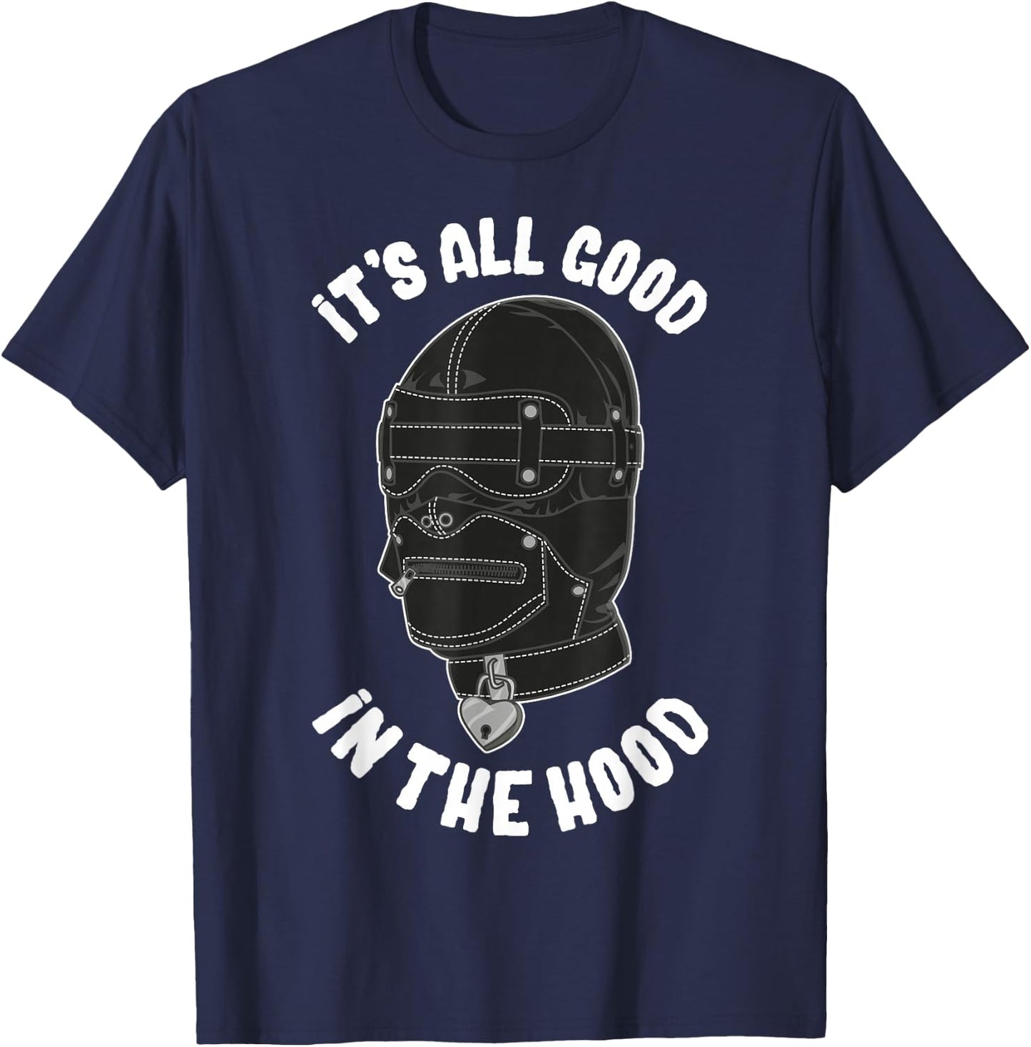 Black Bondage Hood Dungeon Graphic Art - BDSM Lifestyle Art T-Shirt - T-Shirt | Navy