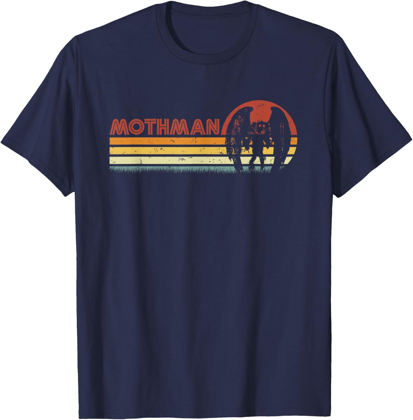 Mothman - Retro Stripes, Vintage Point Pleasant Cryptid T-Shirt - T-Shirt | Navy