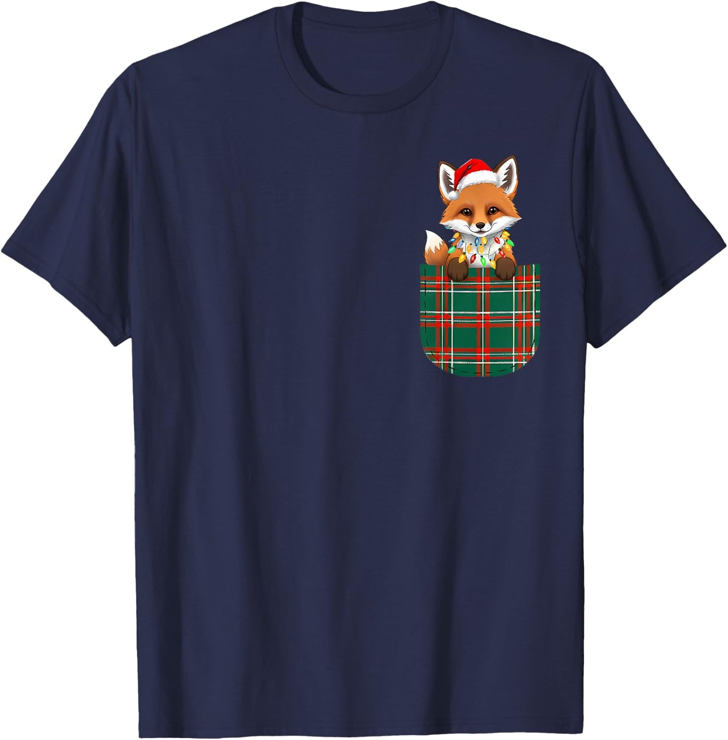 Fox Buffalo Plaid Green Red White Pocket Christmas Men Women T-Shirt - T-Shirt | Navy