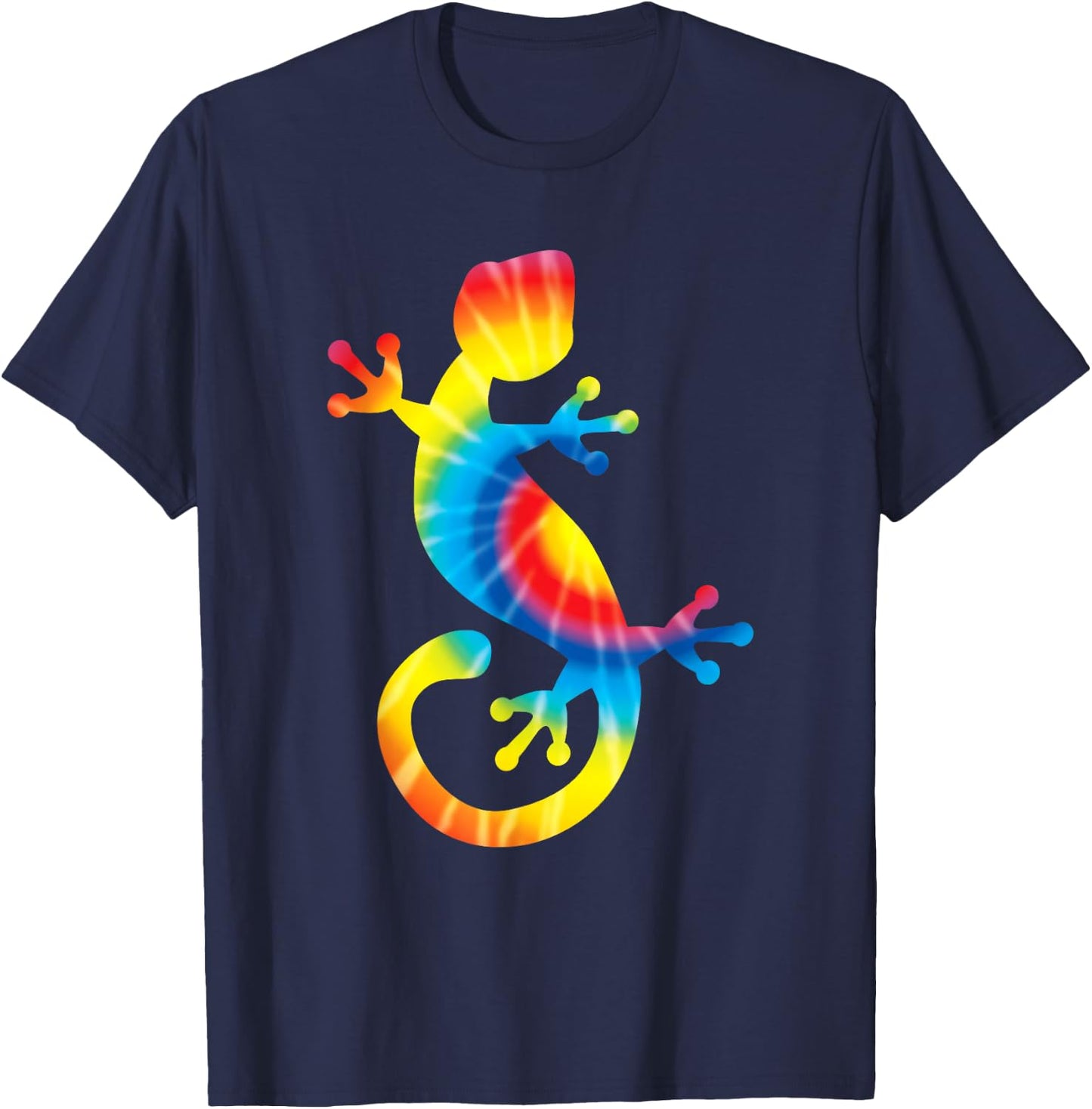Tie Dye Gecko Rainbow Print Lizard Pet Hippie Peace Gift T-Shirt - T-Shirt | Navy