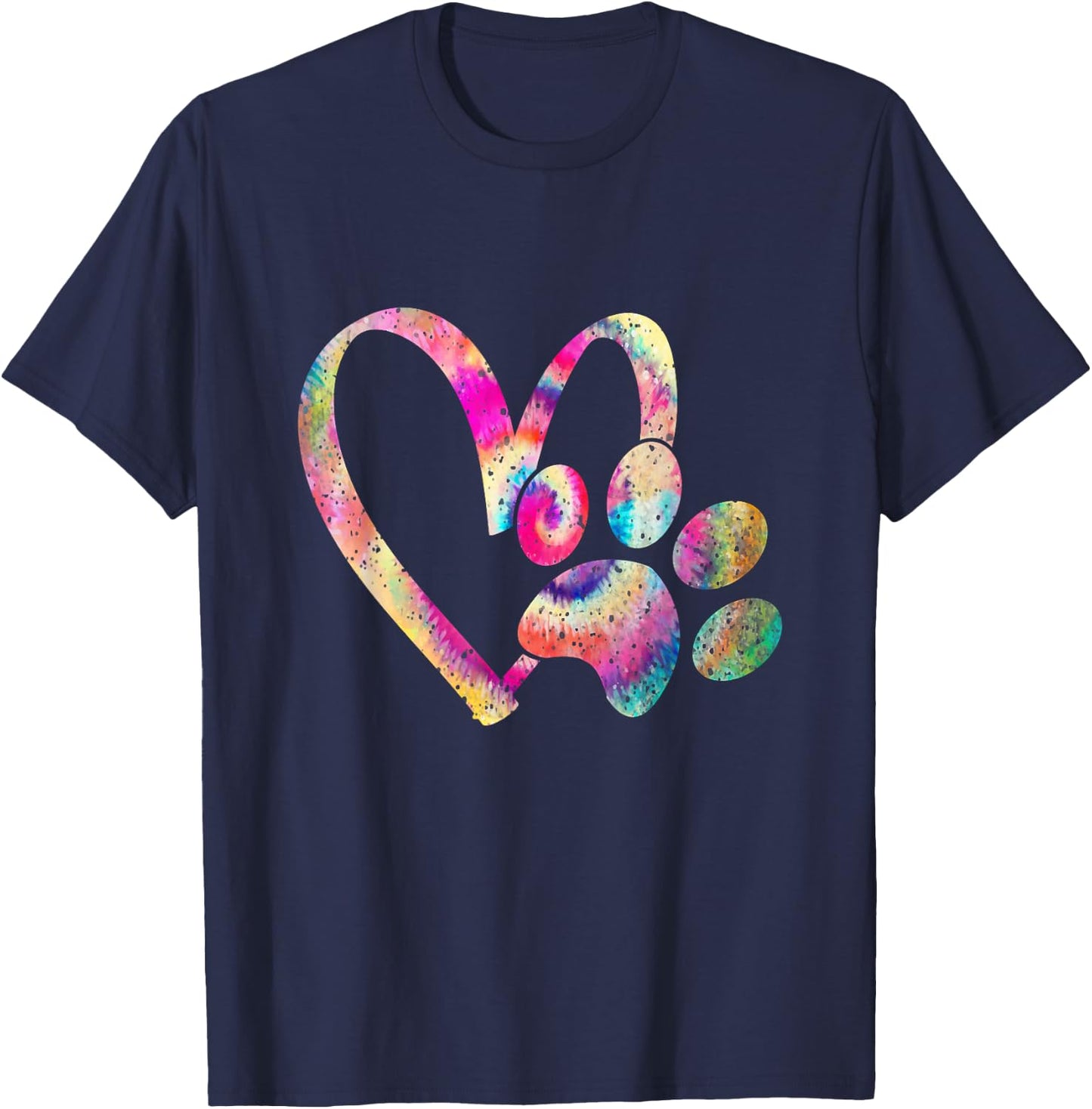 Tie Dye Love Dog Paw Print Animal Paw Dog Lover Men Women Kids T-Shirt - T-Shirt | Navy