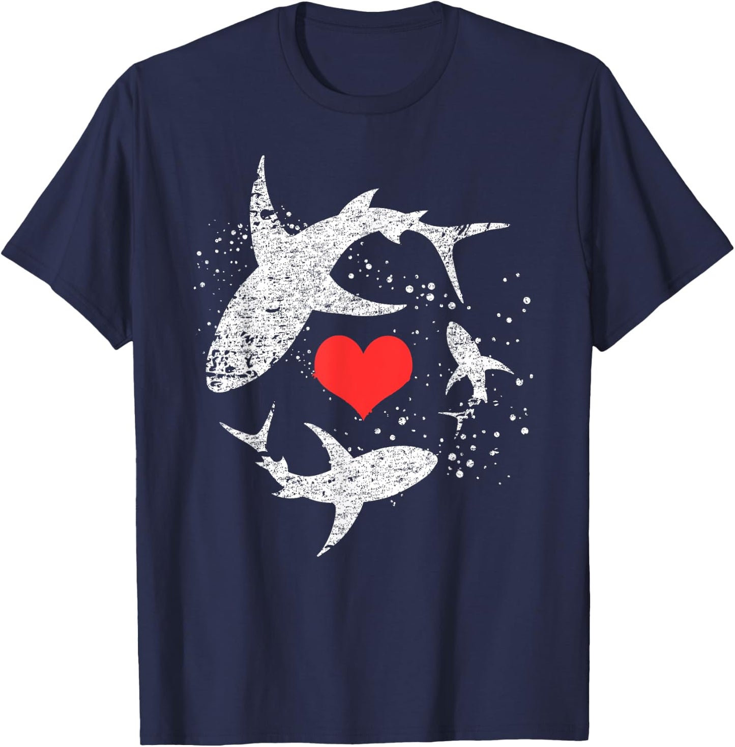 Vintage Shark Silhouette Hammerhead Shark Tiger Shark Heart T-Shirt - T-Shirt | Navy