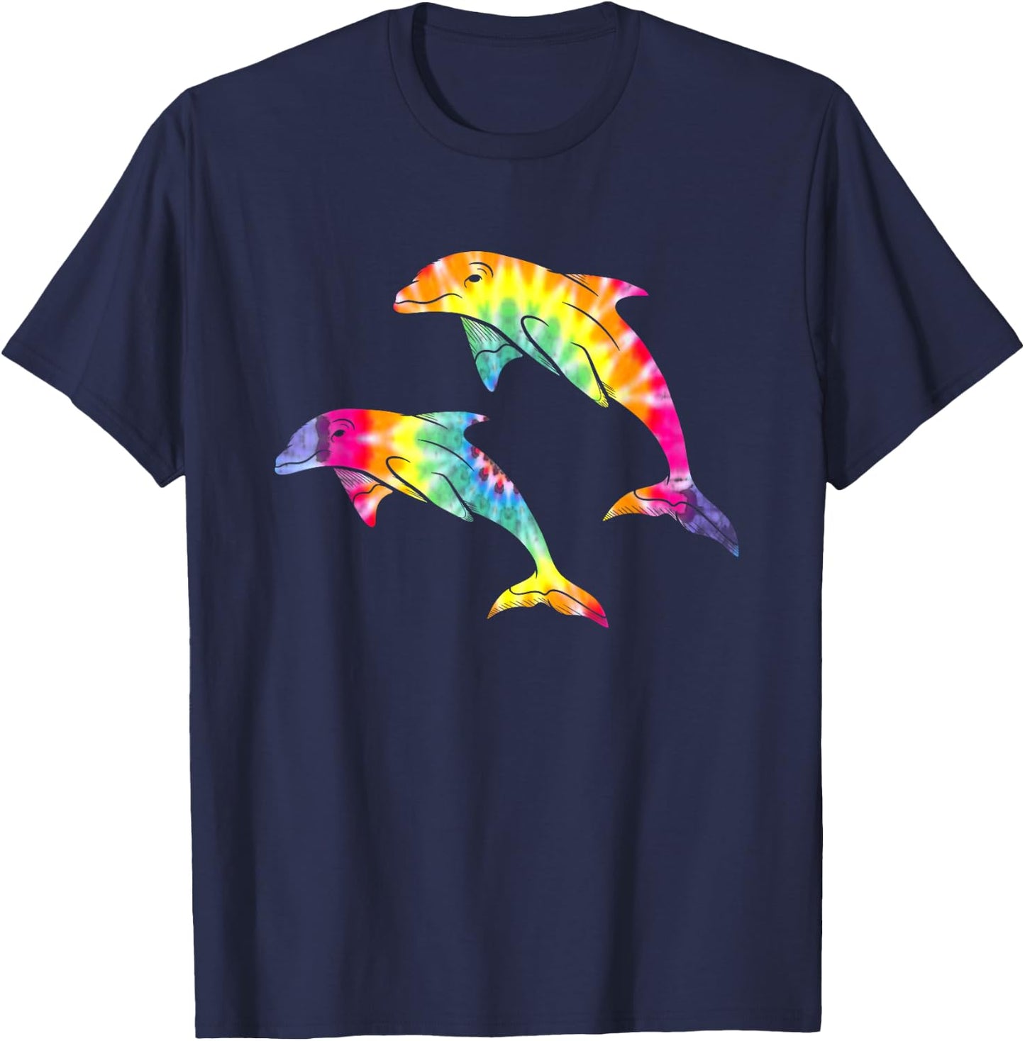 Tie Dye Dolphins Swimming Funny Marine Gift Men Women Kids T-Shirt - T-Shirt | Navy