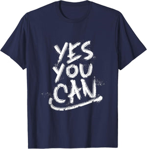 “Yes You Can” Gym Culture Navy Blue Graphic T-Shirt - T-Shirt | Navy