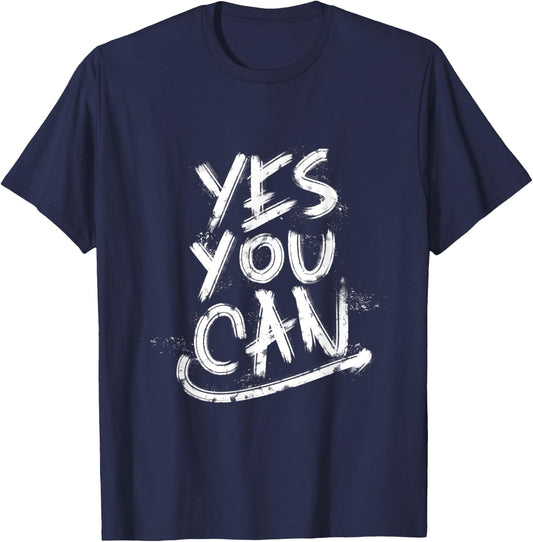 “Yes You Can” Gym Culture Navy Blue Graphic T-Shirt - T-Shirt | Navy