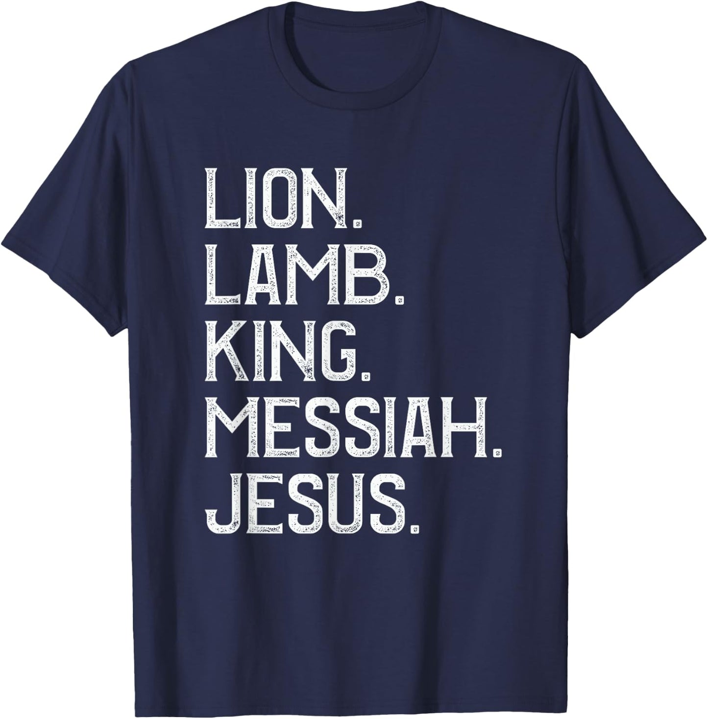 Distressed Lion Lamb King Messiah Jesus Christian Bible T-Shirt - T-Shirt | Navy