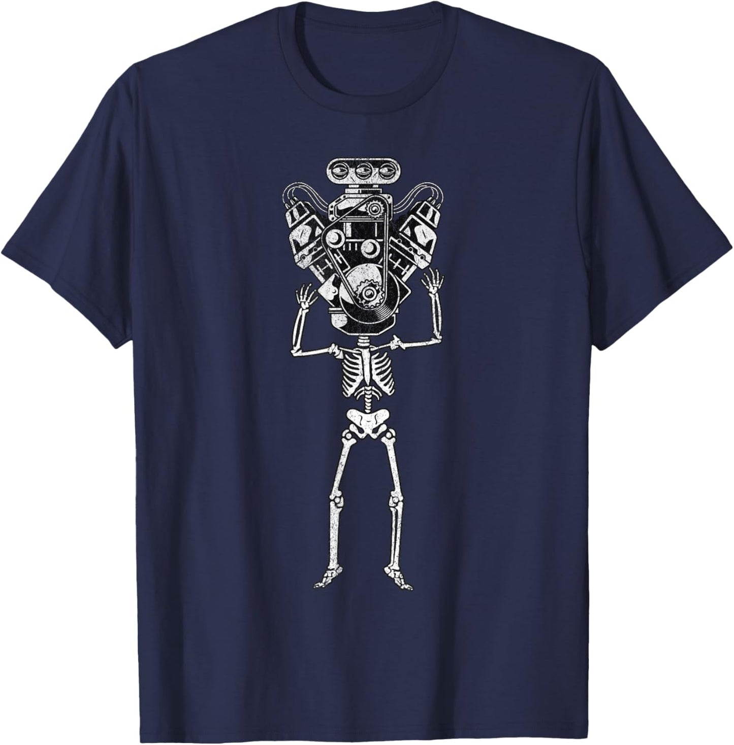 Skeleton Motor Head Hot Rod Mechanic Car Lover Skull Racer T-Shirt - T-Shirt | Navy