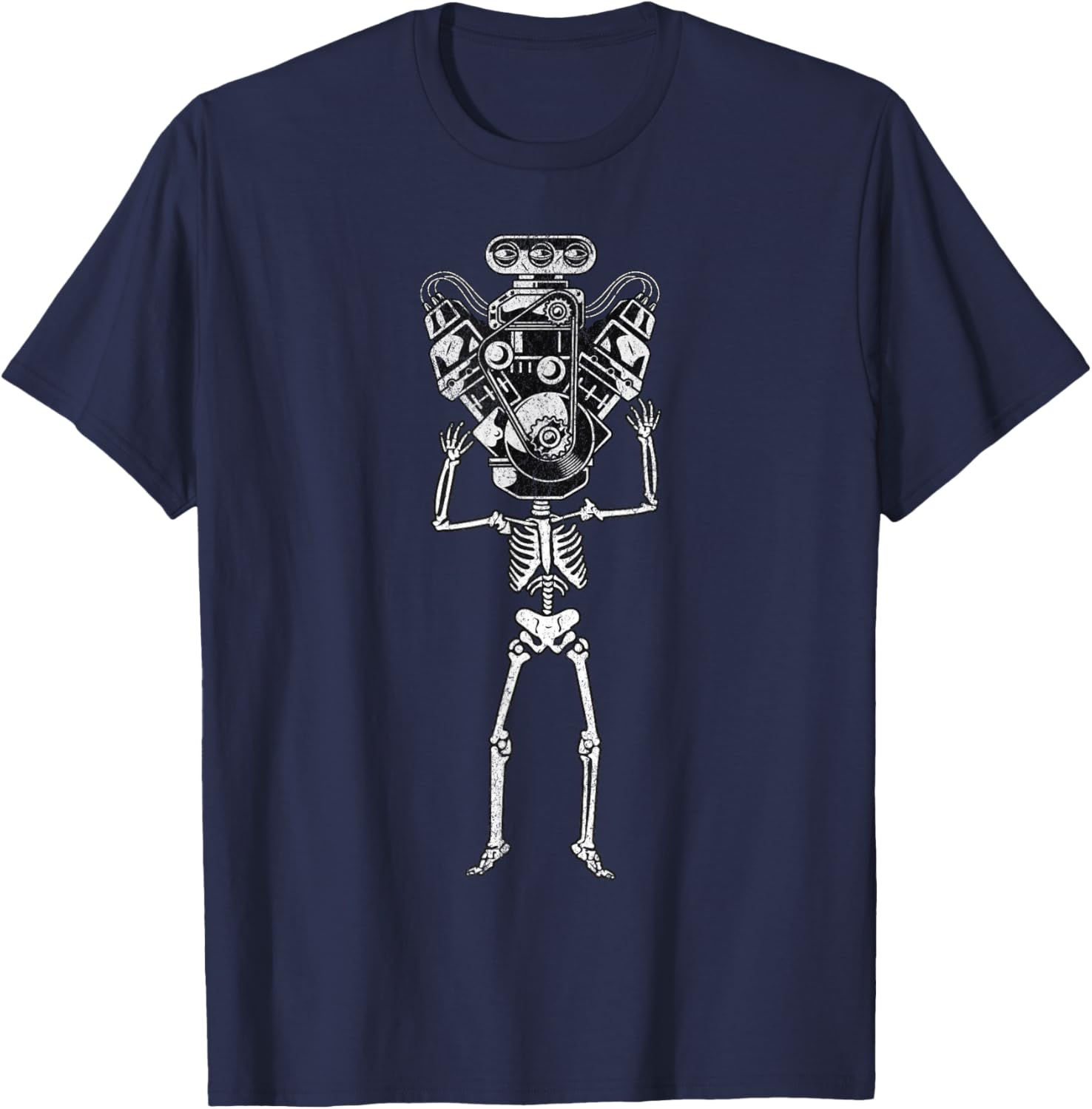 Skeleton Motor Head Hot Rod Mechanic Car Lover Skull Racer T-Shirt - T-Shirt | Navy