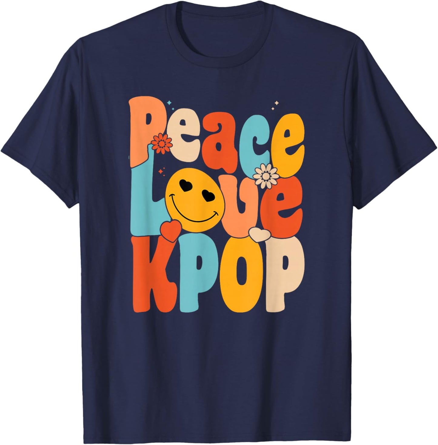 Peace Love Kpop | Retro K-Pop Fan | Korean Pop Music Lover T-Shirt - T-Shirt | Navy
