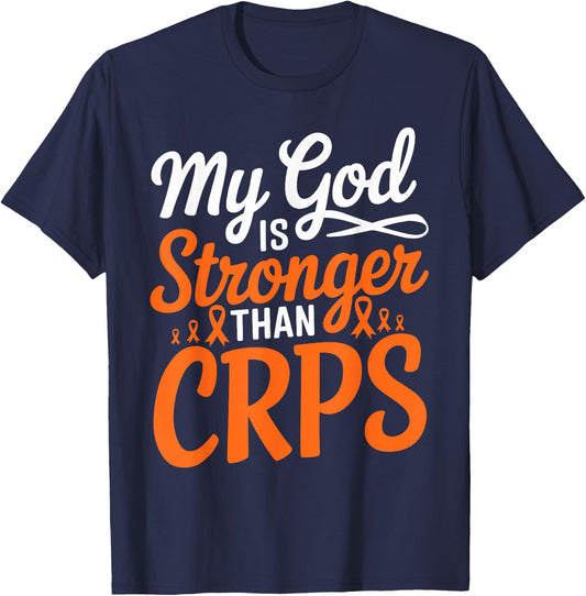 My God Is Stronger Than Crps Awareness Ribbon T-Shirt - T-Shirt | Navy